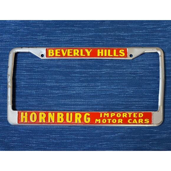 VTG Beverly Hills CA Hornburg Imported Motor Cars License Plate Frame Jaguar - Picture 1 of 2
